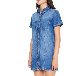 Forever 21 Denim Button Front Mini Dress Short Sleeve Size S
